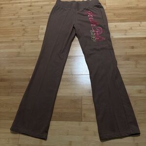 Brown Sweatpants with Pink and Gold Logo